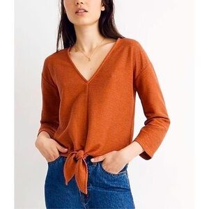 EUC Madewell Texture & Thread Long Sleeve Tie Front Top Shirt in Orange, Size S